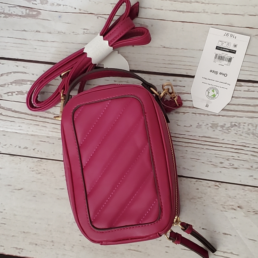 Time and Tru recycled materials puffer quilted crossbody bag pink magenta